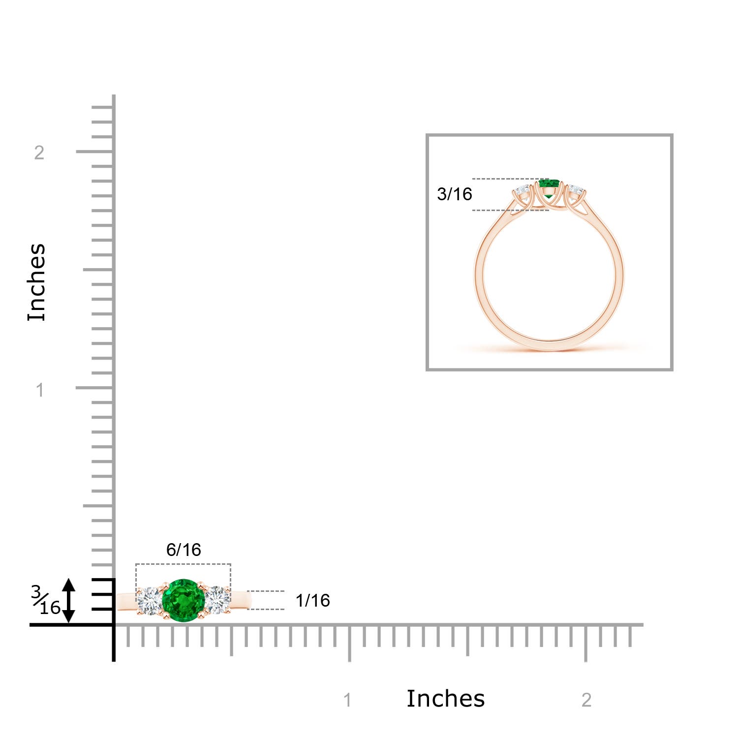 AAAA - Emerald / 0.45 CT / 14 KT Rose Gold