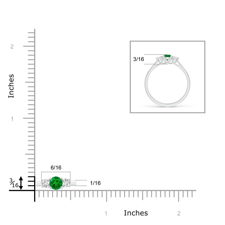 4mm AAAA Classic Round Emerald and Diamond Three Stone Ring in S999 Silver ruler