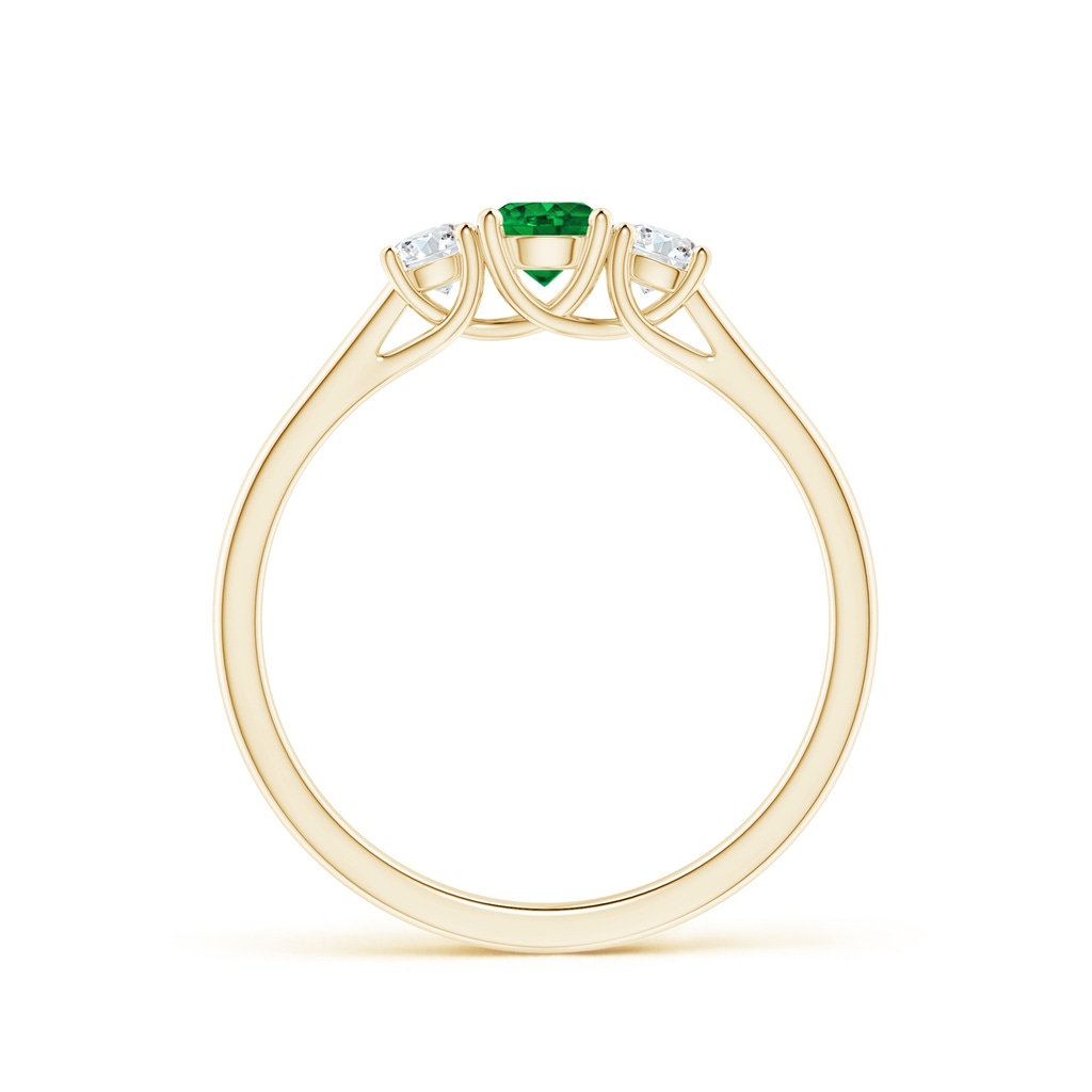 4mm AAAA Classic Round Emerald and Diamond Three Stone Ring in Yellow Gold - side 1