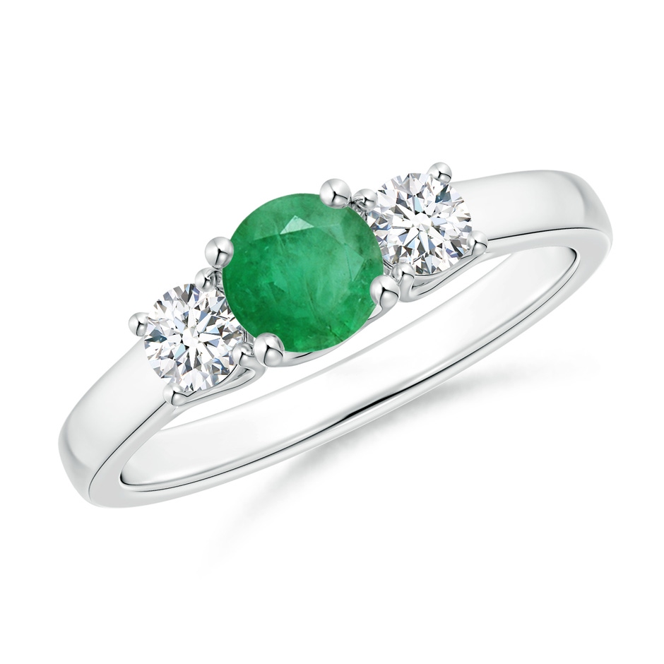 5mm A Classic Round Emerald and Diamond Three Stone Ring in P950 Platinum 