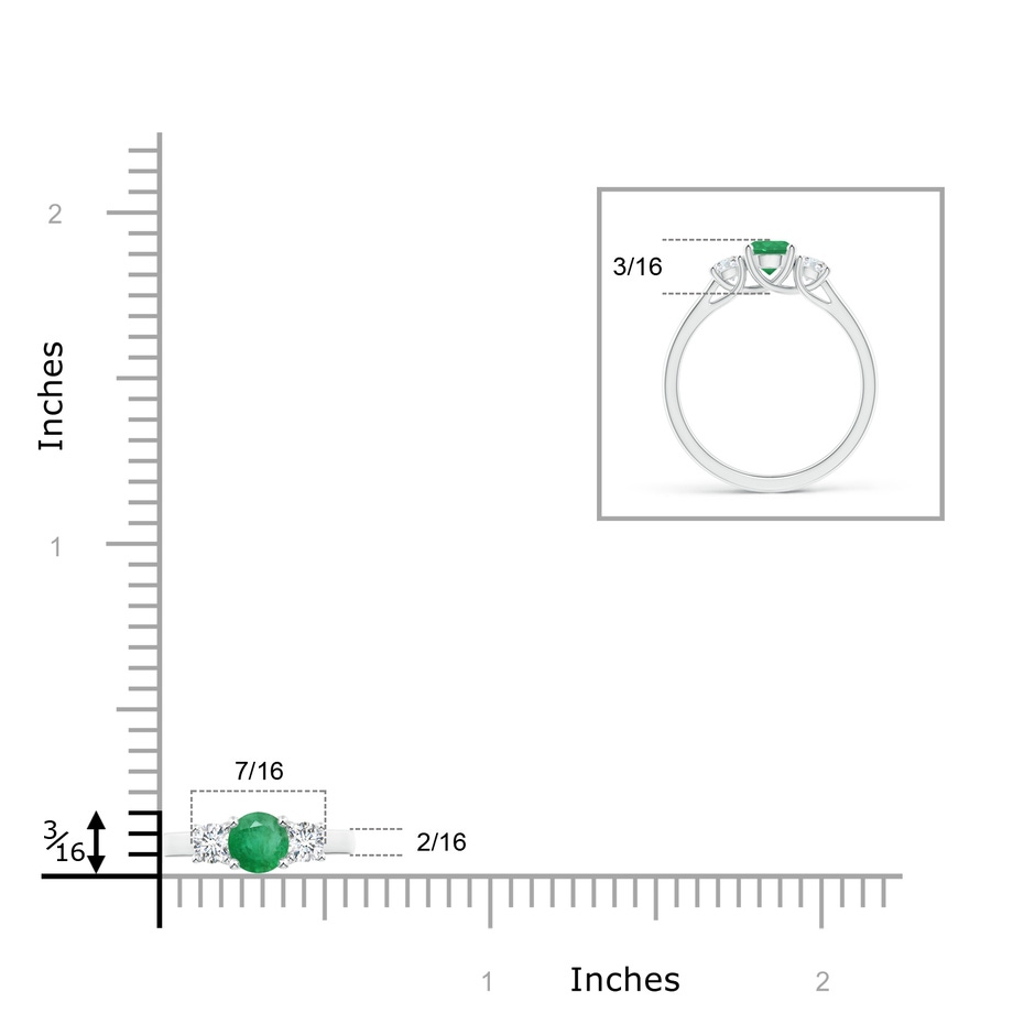 5mm A Classic Round Emerald and Diamond Three Stone Ring in P950 Platinum ruler