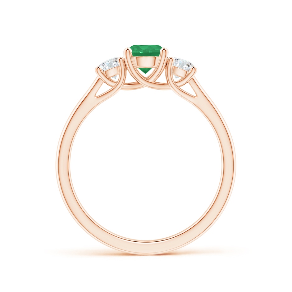 5mm A Classic Round Emerald and Diamond Three Stone Ring in Rose Gold side 1