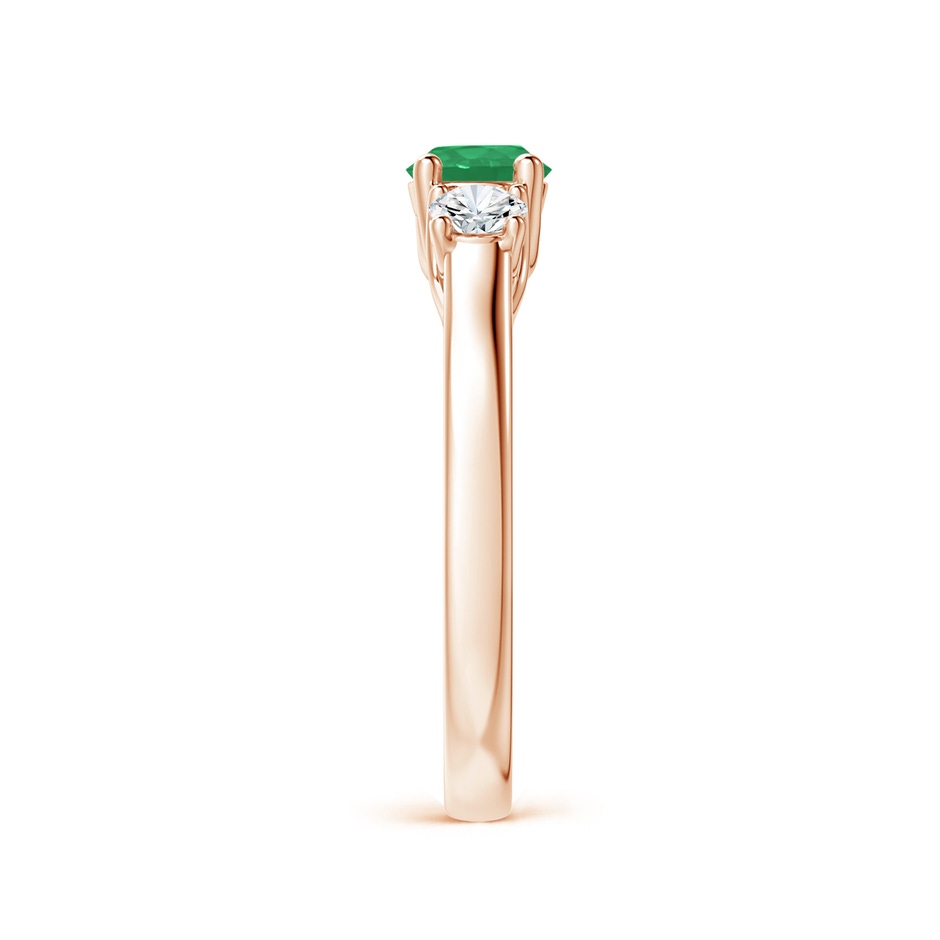 5mm A Classic Round Emerald and Diamond Three Stone Ring in Rose Gold side 2