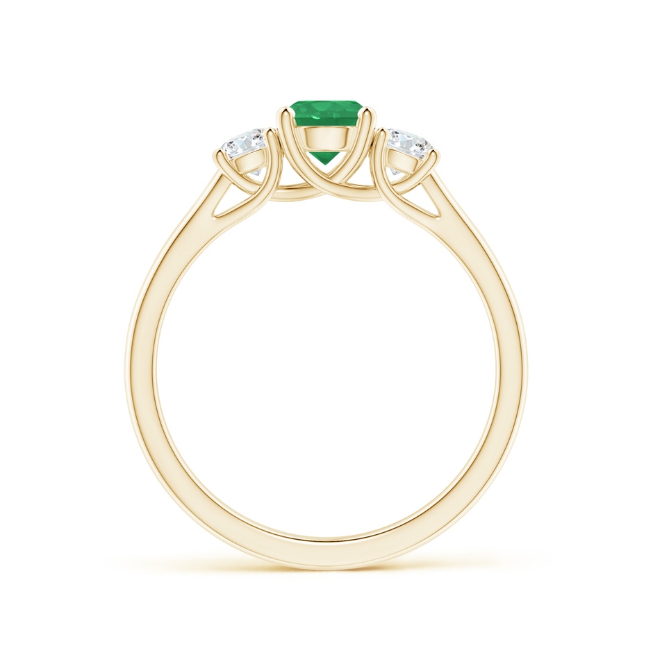5mm A Classic Round Emerald and Diamond Three Stone Ring in Yellow Gold side 1
