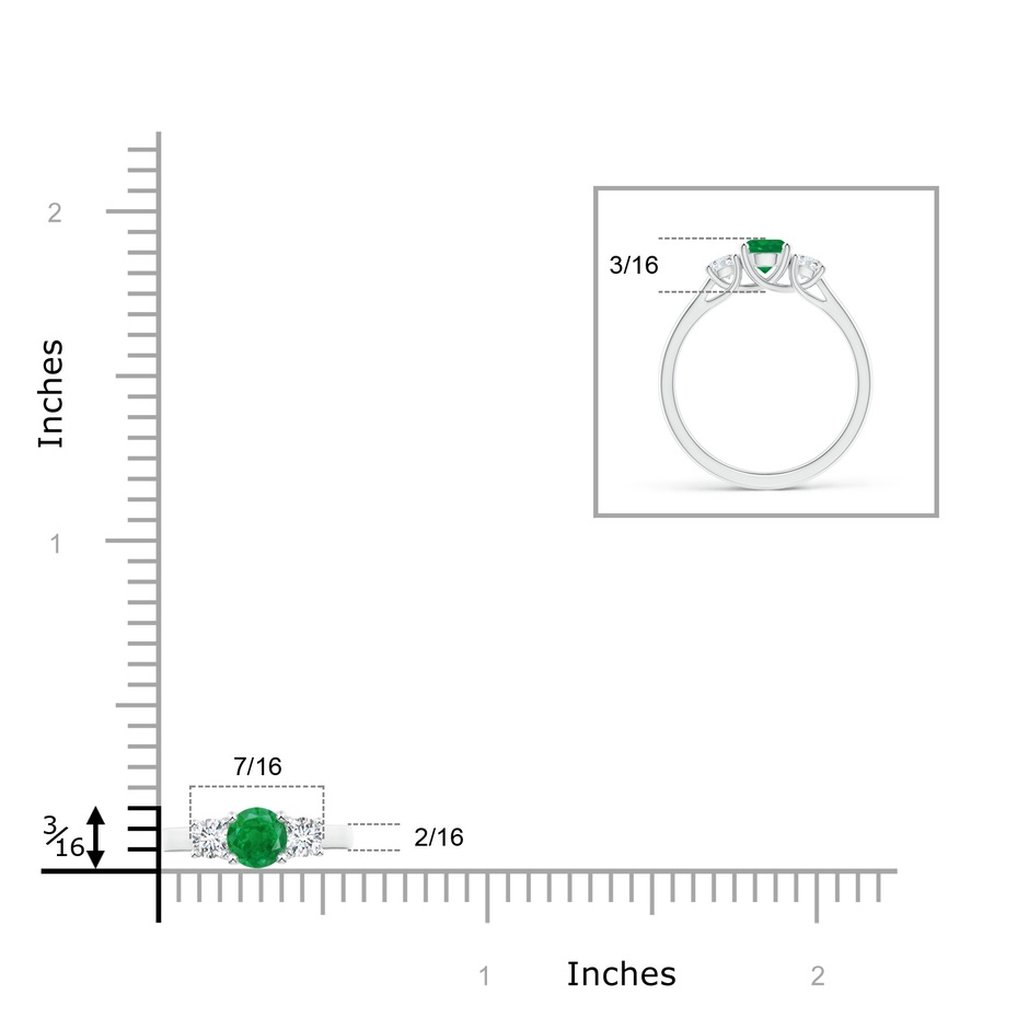 5mm AA Classic Round Emerald and Diamond Three Stone Ring in P950 Platinum ruler