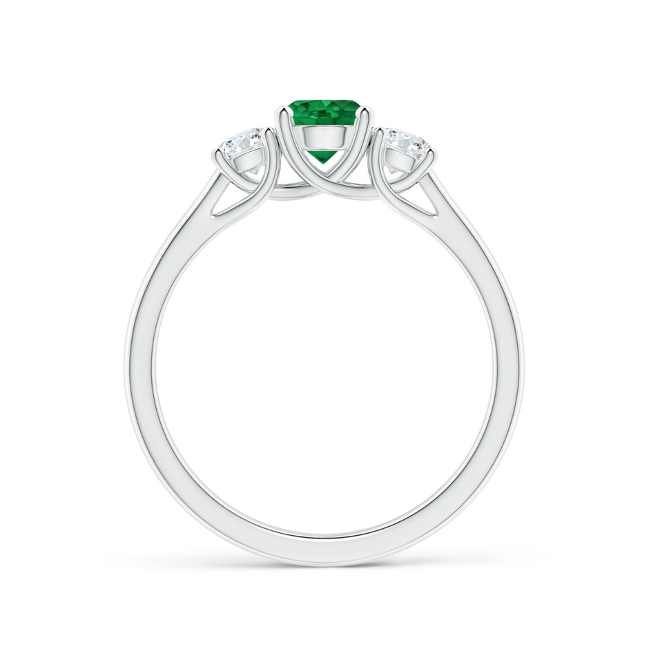 5mm AAA Classic Round Emerald and Diamond Three Stone Ring in P950 Platinum side 1