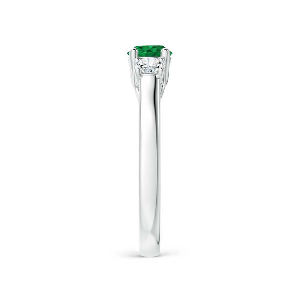 5mm AAA Classic Round Emerald and Diamond Three Stone Ring in P950 Platinum side 2