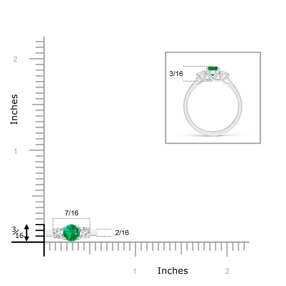 5mm AAA Classic Round Emerald and Diamond Three Stone Ring in P950 Platinum ruler