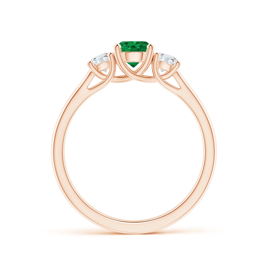 5mm AAA Classic Round Emerald and Diamond Three Stone Ring in Rose Gold side 1