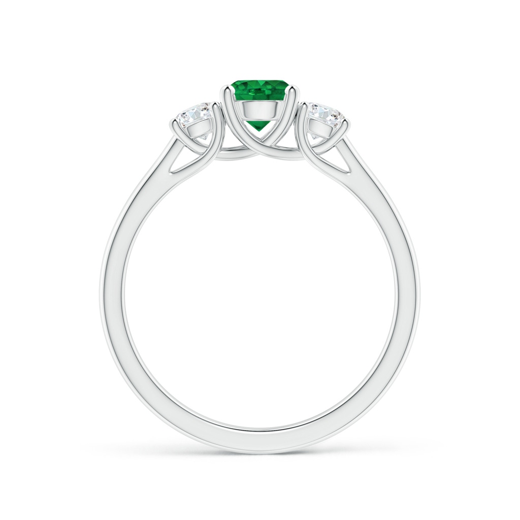 5mm AAA Classic Round Emerald and Diamond Three Stone Ring in White Gold Side 1