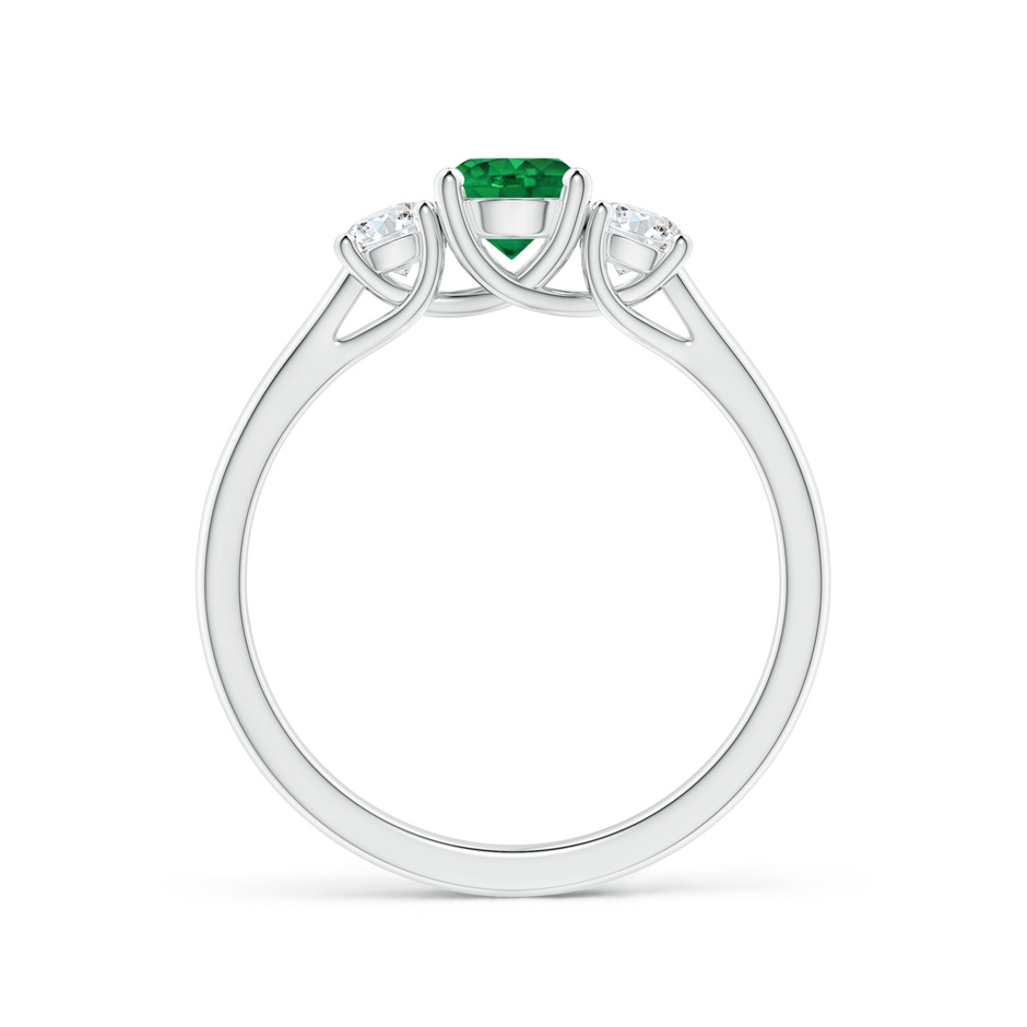 5mm AAA Classic Round Emerald and Diamond Three Stone Ring in White Gold side 1