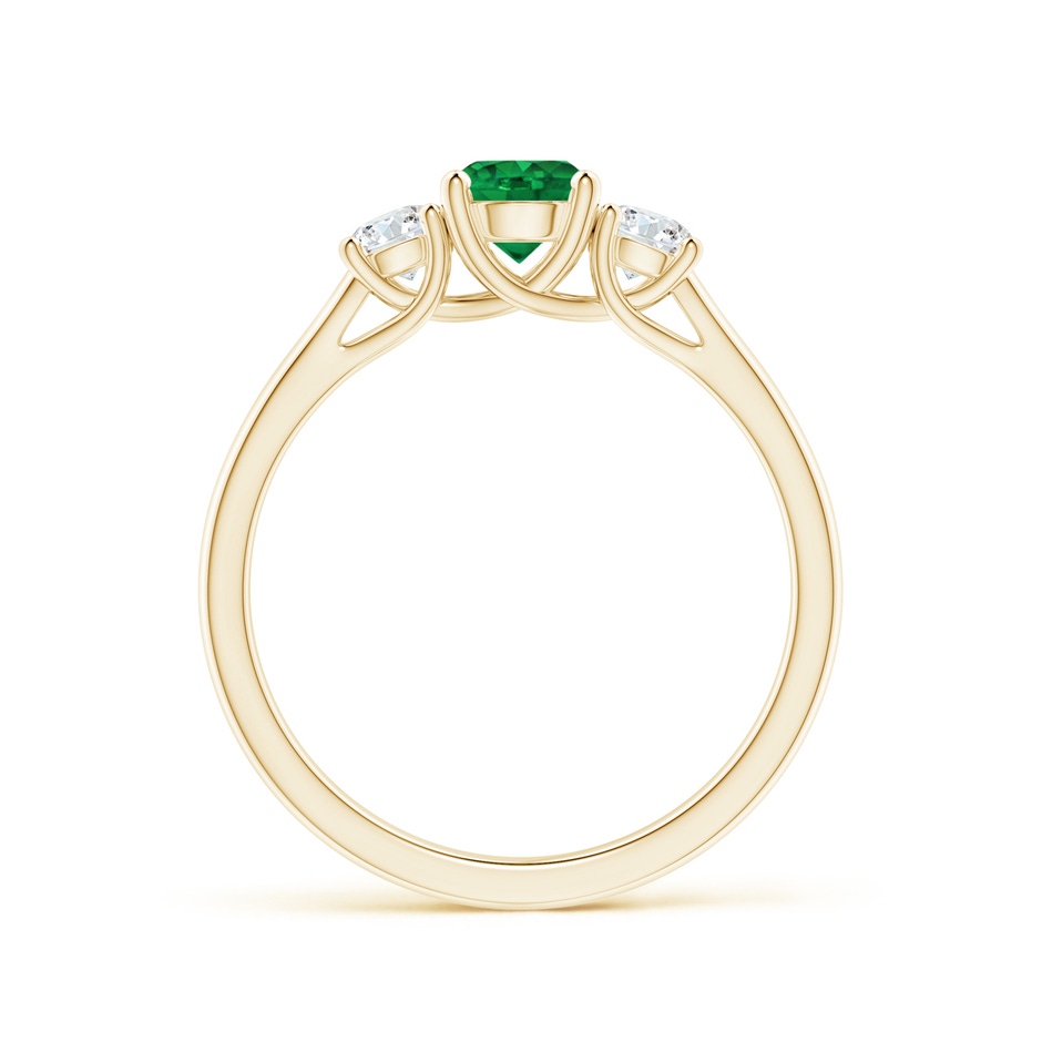 5mm AAA Classic Round Emerald and Diamond Three Stone Ring in Yellow Gold side 1