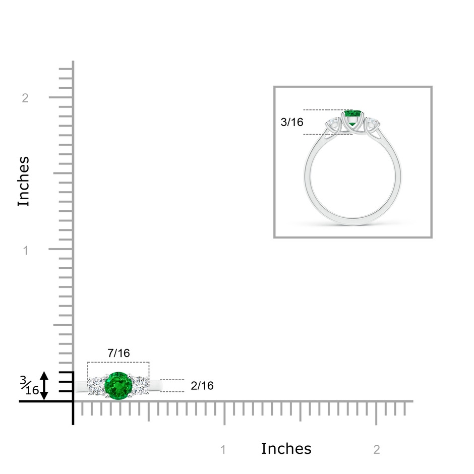5mm AAAA Classic Round Emerald and Diamond Three Stone Ring in P950 Platinum ruler