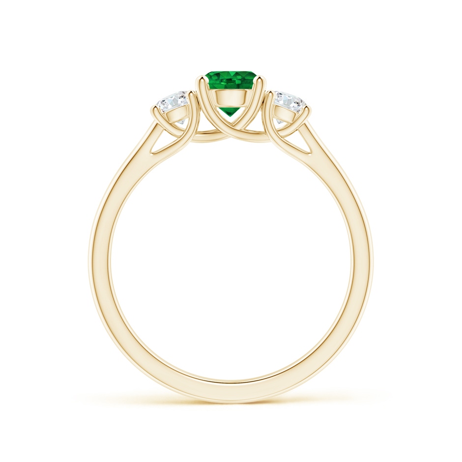 5mm AAAA Classic Round Emerald and Diamond Three Stone Ring in Yellow Gold side 1