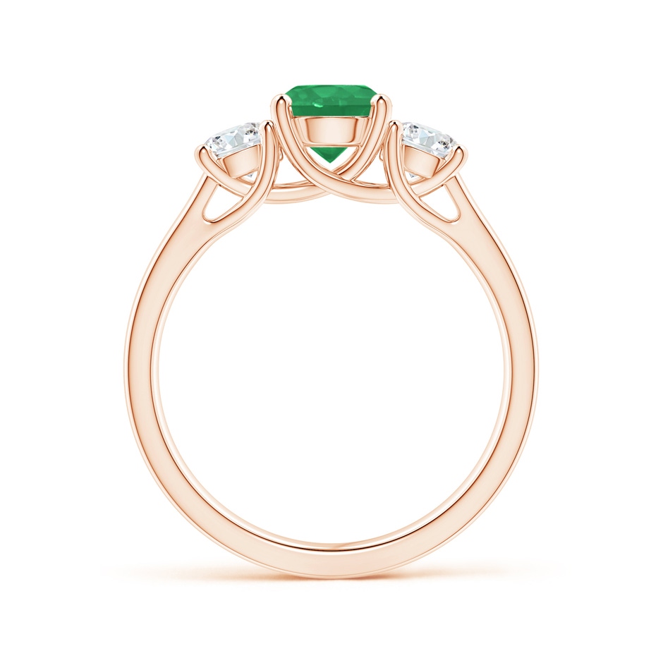6mm A Classic Round Emerald and Diamond Three Stone Ring in Rose Gold side 1