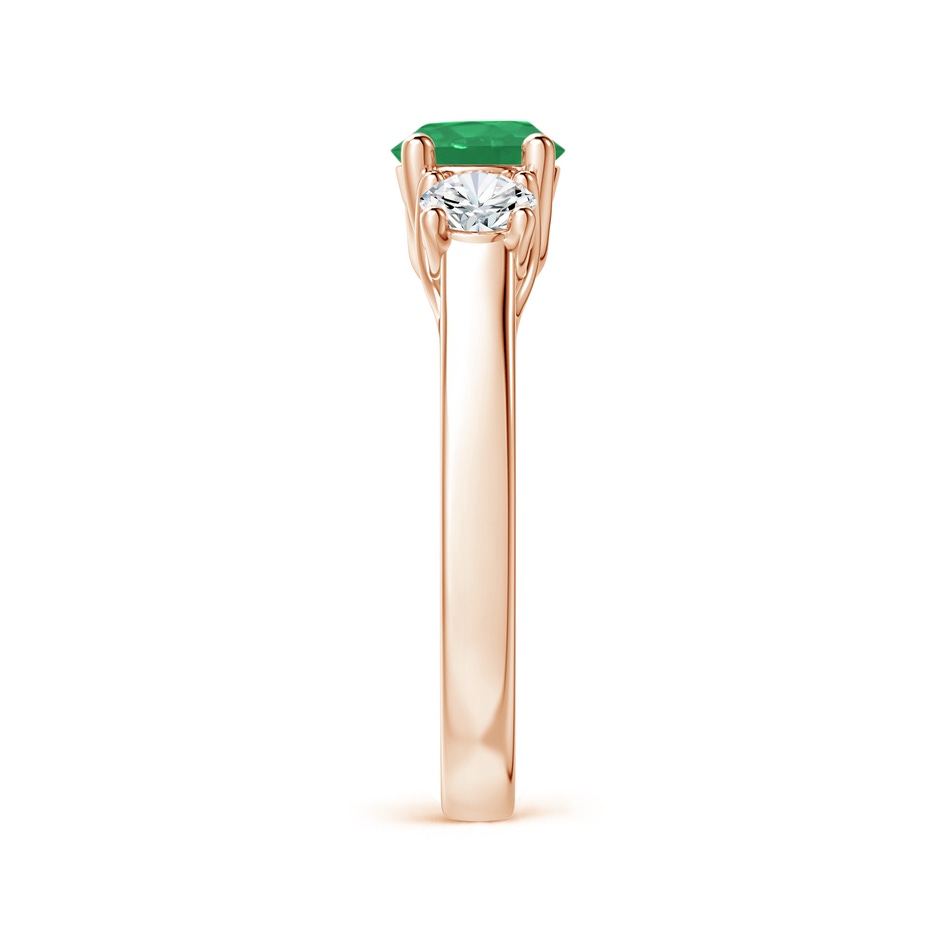 6mm A Classic Round Emerald and Diamond Three Stone Ring in Rose Gold side 2