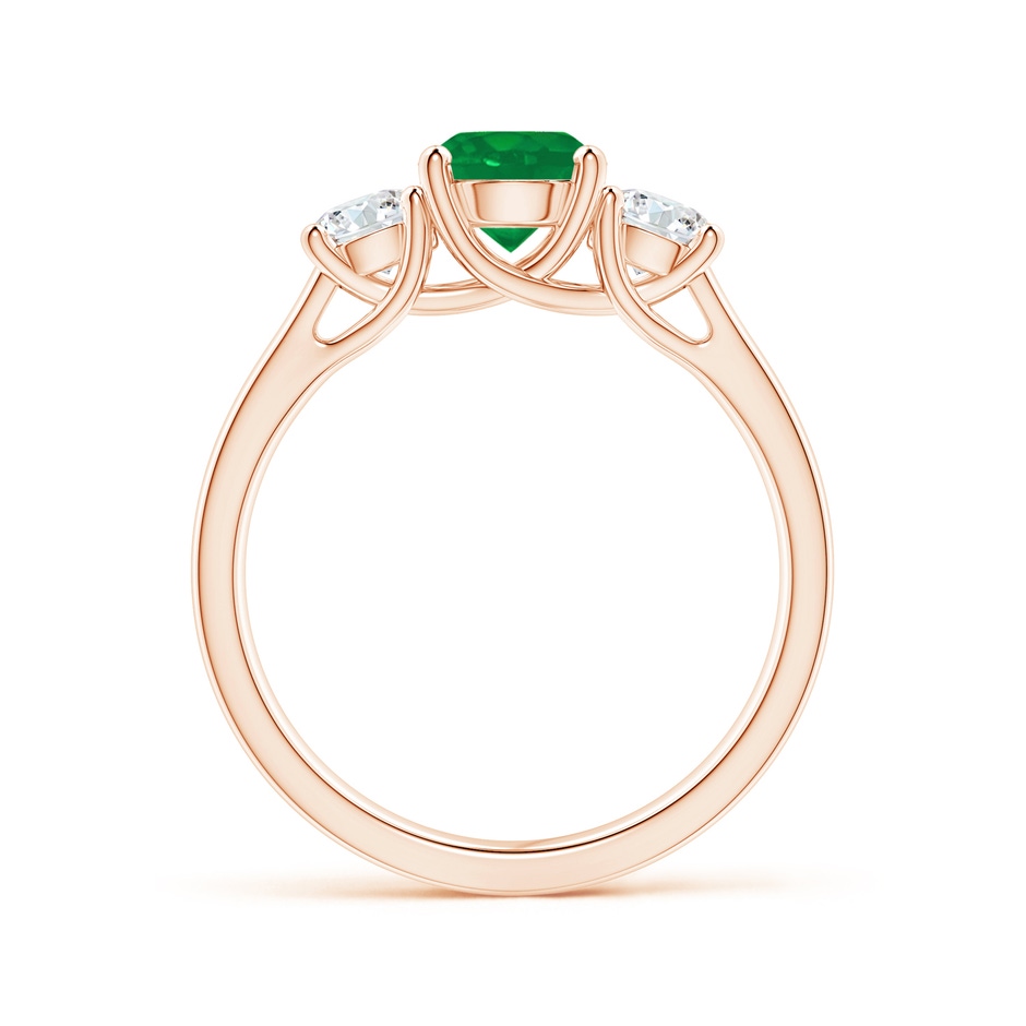 6mm AA Classic Round Emerald and Diamond Three Stone Ring in Rose Gold side 1