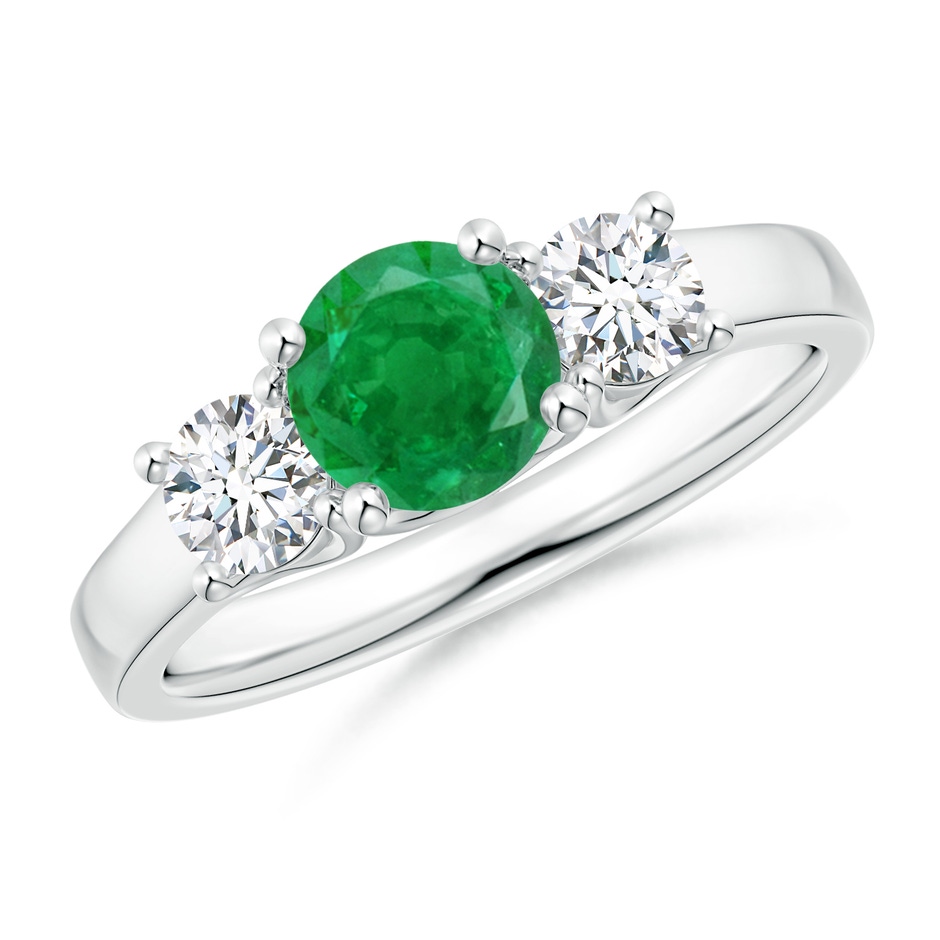 6mm AA Classic Round Emerald and Diamond Three Stone Ring in White Gold 