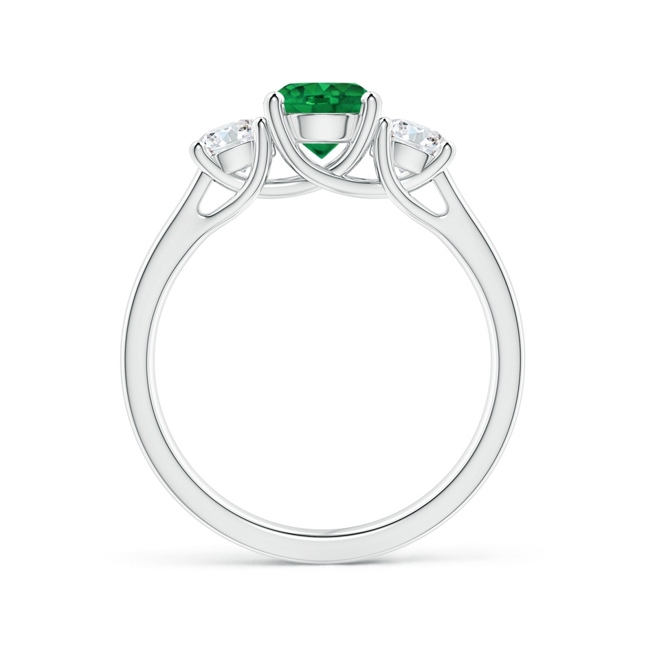 6mm AAA Classic Round Emerald and Diamond Three Stone Ring in P950 Platinum side 1