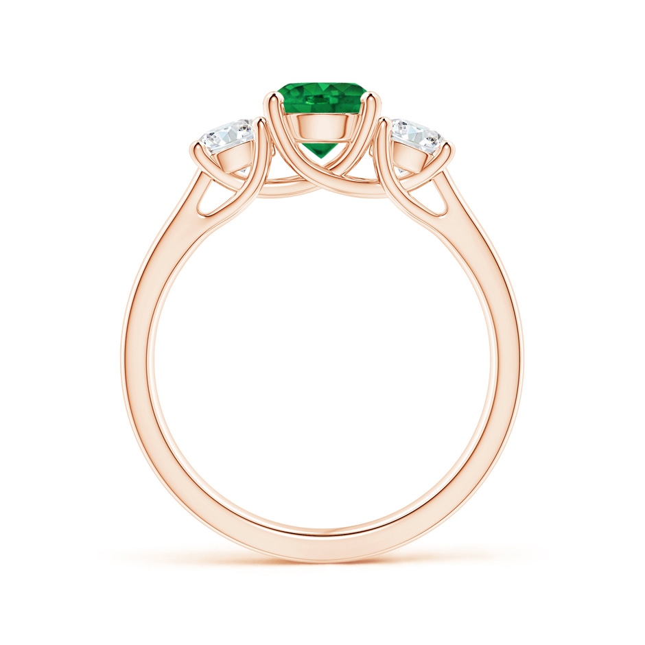 6mm AAA Classic Round Emerald and Diamond Three Stone Ring in Rose Gold side 1