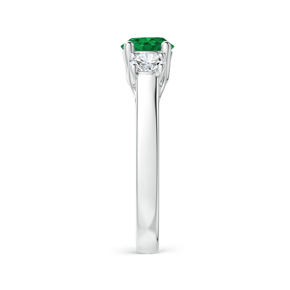 6mm AAA Classic Round Emerald and Diamond Three Stone Ring in White Gold side 2