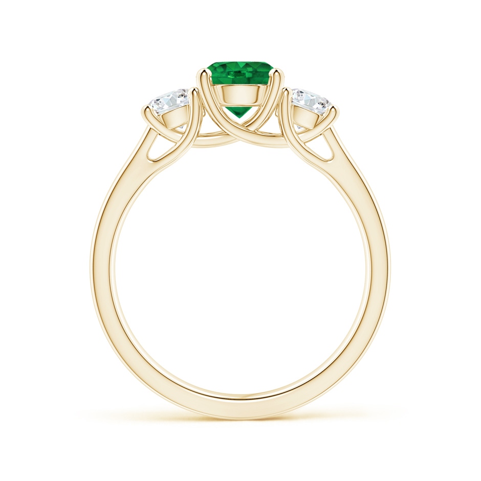 6mm AAA Classic Round Emerald and Diamond Three Stone Ring in Yellow Gold side 1
