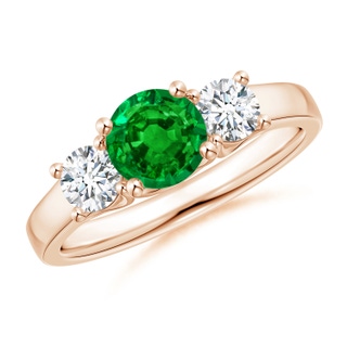 6mm AAAA Classic Round Emerald and Diamond Three Stone Ring in 10K Rose Gold