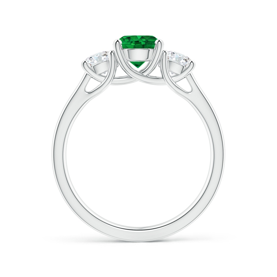 6mm AAAA Classic Round Emerald and Diamond Three Stone Ring in White Gold side 1