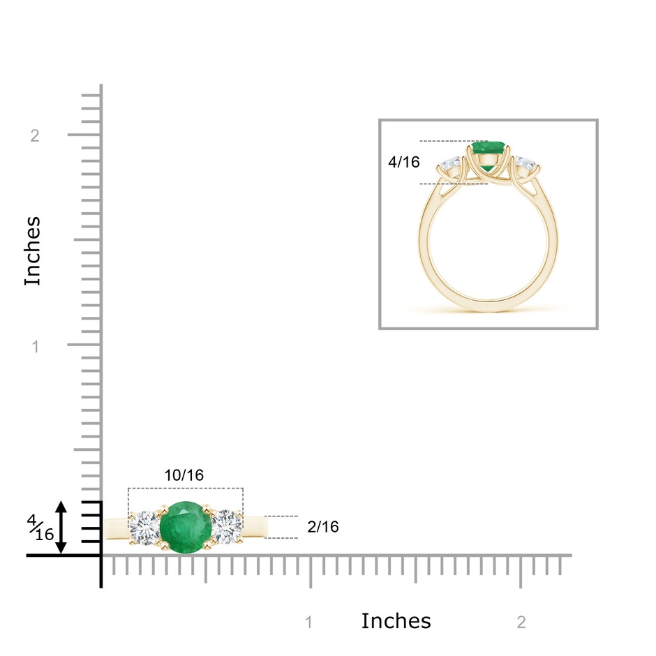 7mm A Classic Round Emerald and Diamond Three Stone Ring in Yellow Gold ruler