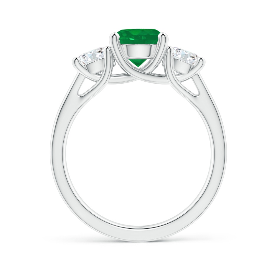 7mm AA Classic Round Emerald and Diamond Three Stone Ring in P950 Platinum side 1