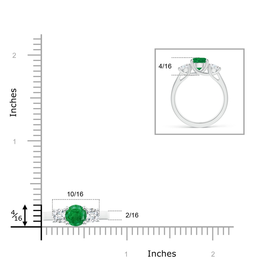 7mm AA Classic Round Emerald and Diamond Three Stone Ring in P950 Platinum ruler
