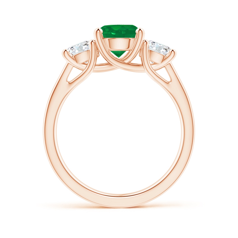 7mm AA Classic Round Emerald and Diamond Three Stone Ring in Rose Gold side 1