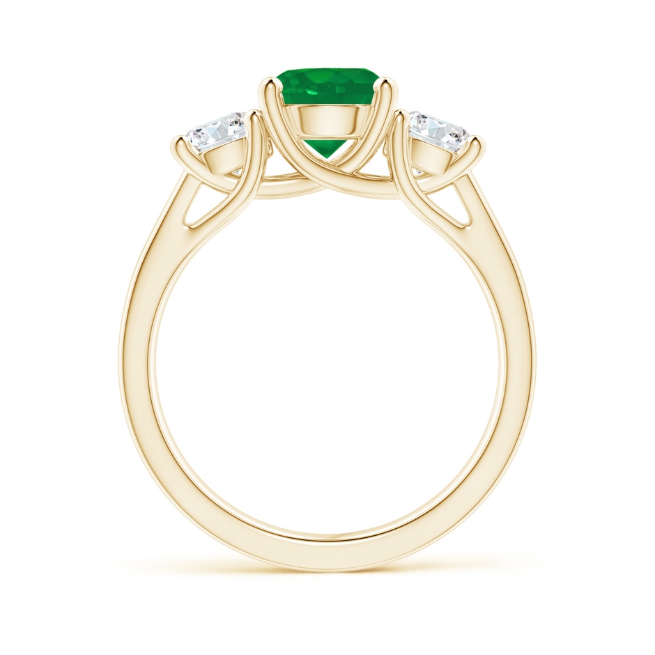 7mm AA Classic Round Emerald and Diamond Three Stone Ring in Yellow Gold side 1