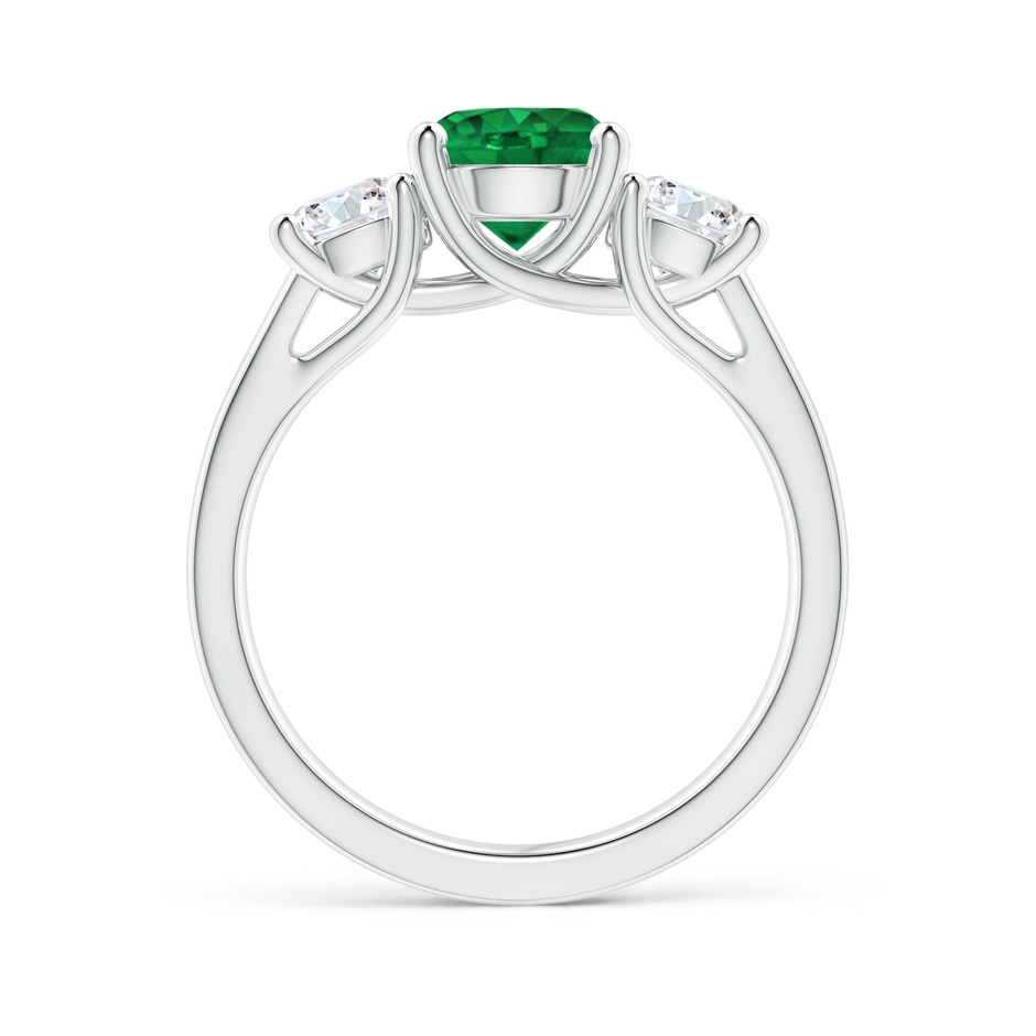 7mm AAA Classic Round Emerald and Diamond Three Stone Ring in P950 Platinum side 1