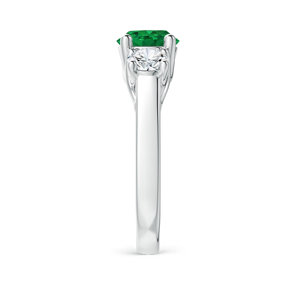 7mm AAA Classic Round Emerald and Diamond Three Stone Ring in White Gold side 2