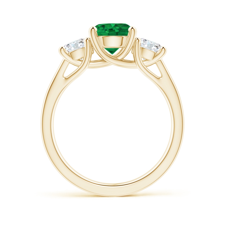 7mm AAA Classic Round Emerald and Diamond Three Stone Ring in Yellow Gold side 1