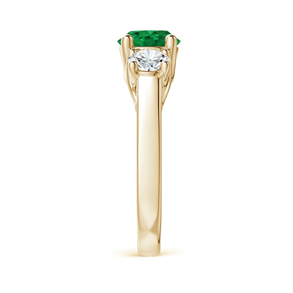 7mm AAA Classic Round Emerald and Diamond Three Stone Ring in Yellow Gold side 2