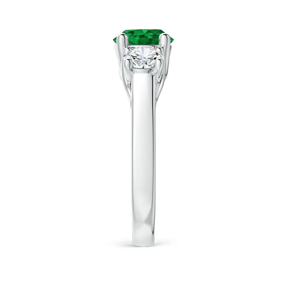 7mm AAAA Classic Round Emerald and Diamond Three Stone Ring in P950 Platinum side 2