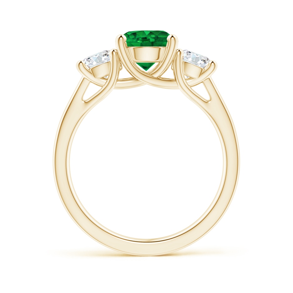 7mm AAAA Classic Round Emerald and Diamond Three Stone Ring in Yellow Gold side 1