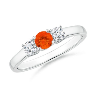 4mm AAA Classic Round Fire Opal and Diamond Three Stone Ring in White Gold