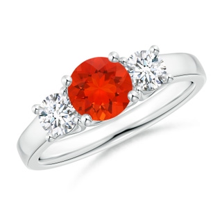 6mm AAAA Classic Round Fire Opal and Diamond Three Stone Ring in P950 Platinum