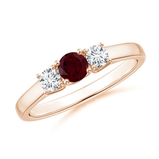 4mm A Classic Round Garnet and Diamond Three Stone Ring in 9K Rose Gold