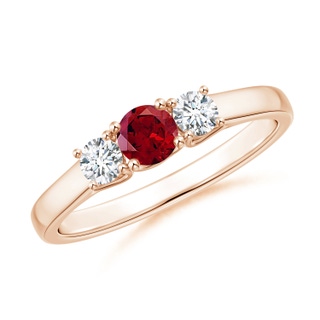 4mm AAAA Classic Round Garnet and Diamond Three Stone Ring in 9K Rose Gold