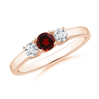 4mm AAAA Classic Round Garnet and Diamond Three Stone Ring in Rose Gold