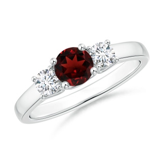 5mm AAA Classic Round Garnet and Diamond Three Stone Ring in White Gold