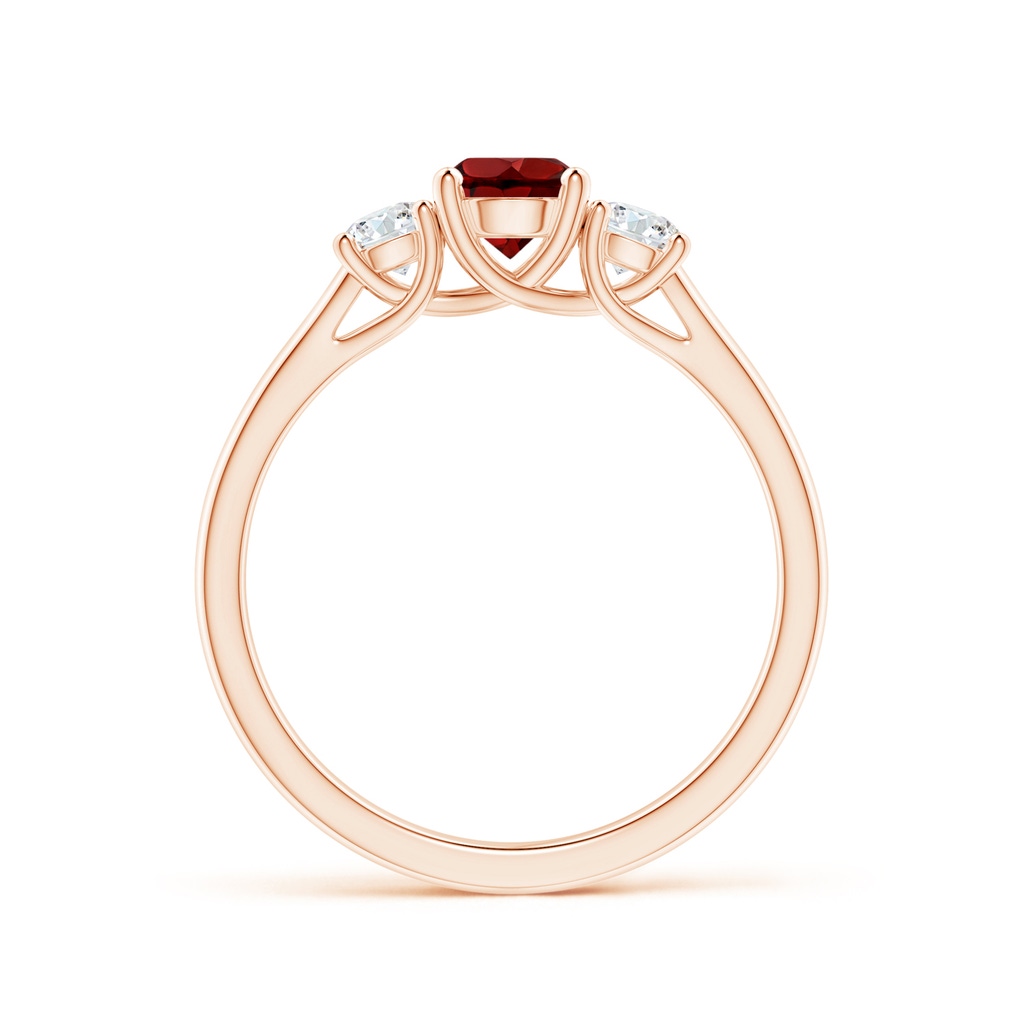 5mm AAAA Classic Round Garnet and Diamond Three Stone Ring in Rose Gold Side-1