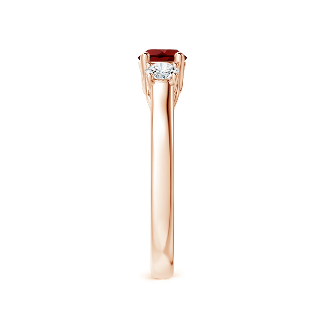 5mm AAAA Classic Round Garnet and Diamond Three Stone Ring in Rose Gold Side-2