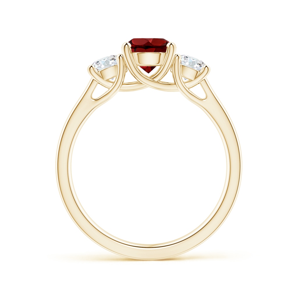 6mm AAAA Classic Round Garnet and Diamond Three Stone Ring in Yellow Gold Side-1