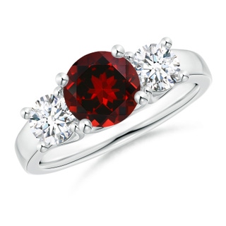 7mm AAAA Classic Round Garnet and Diamond Three Stone Ring in White Gold