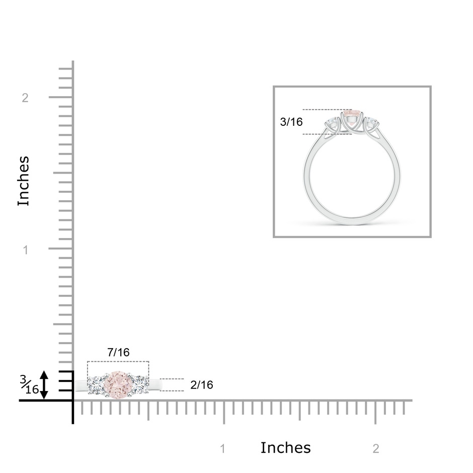 5mm A Classic Round Morganite Three Stone Ring in White Gold Ruler